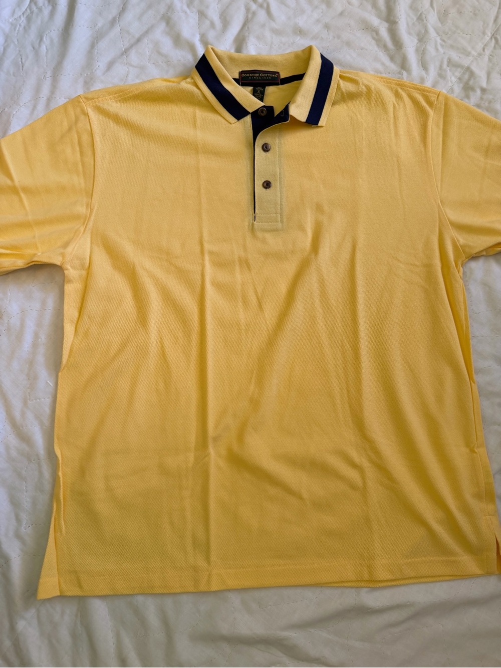 Country Cottons  Men's Yellow Polo with Navy-Trim Collar
